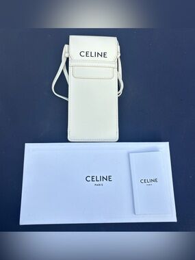 NWT Celine Cream Leather Crossbody Phone Pouch with Strap